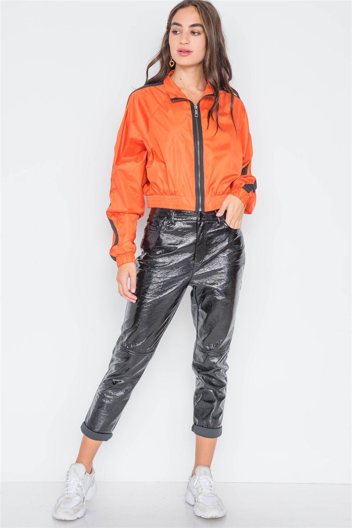 Orange Colorblock Lightweight Cropped Jacket /2-2-2