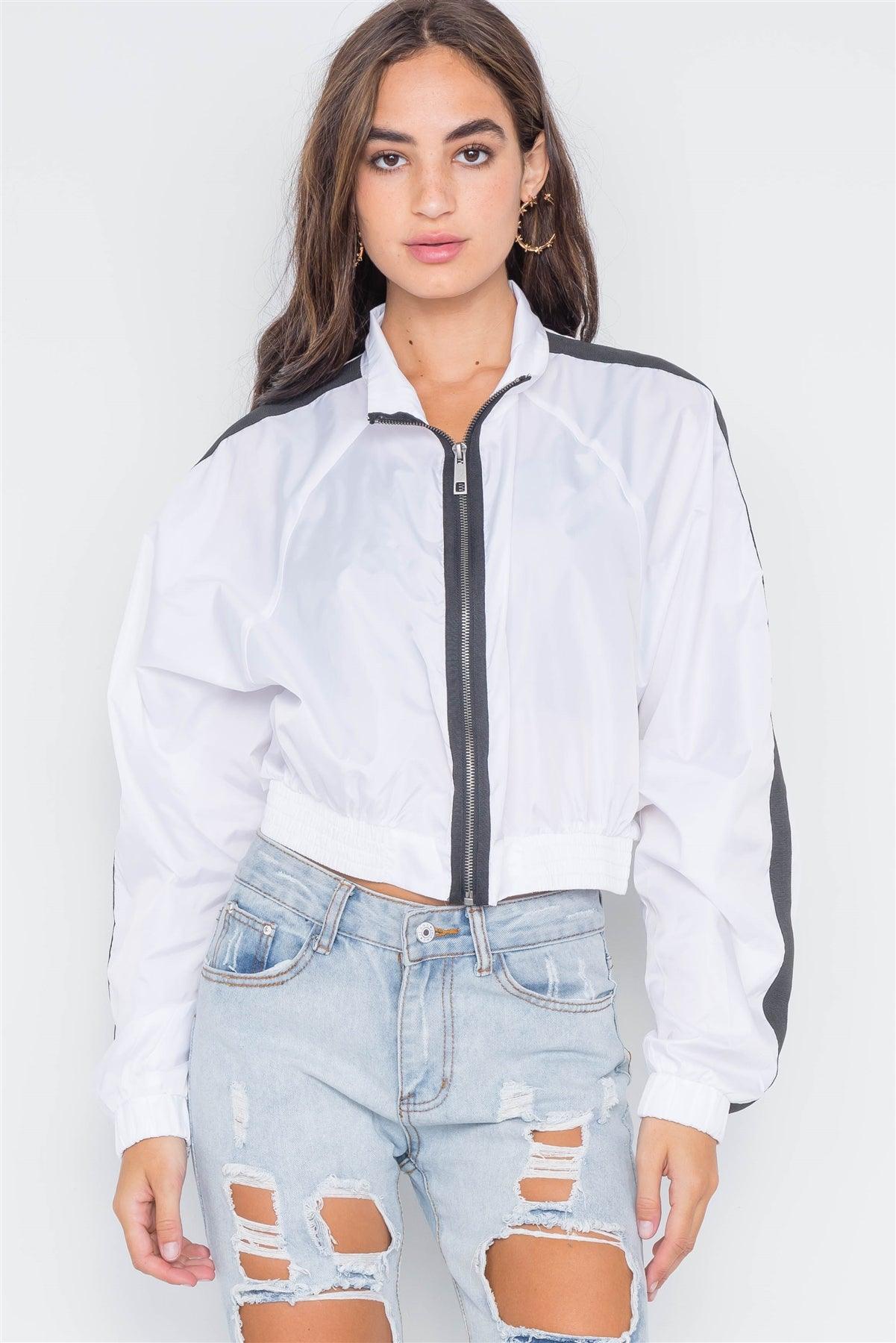 White Colorblock Lightweight Cropped Jacket /2-2-2