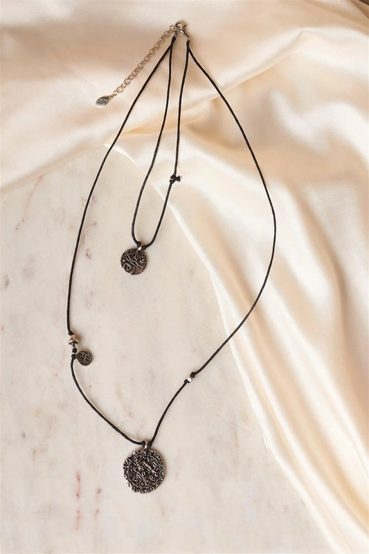 Nickel Black Embossed Medallion Layered Choker Necklace /1 Pair - Tasha Apparel Wholesale