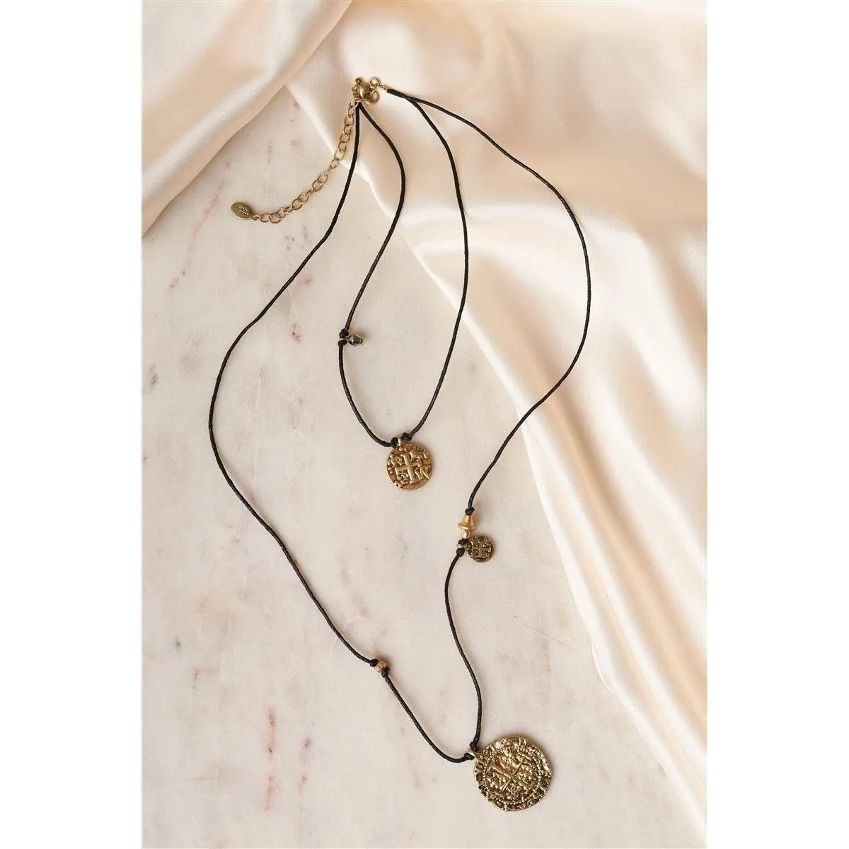 Black Gold Embossed Medallion Layered Choker Necklace /1 Pair - Tasha Apparel Wholesale