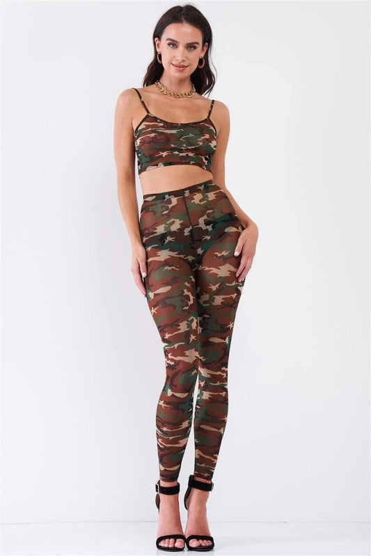 Camo Sexy Mesh Crop Top & High Waist Legging Set - Tasha Apparel Wholesale