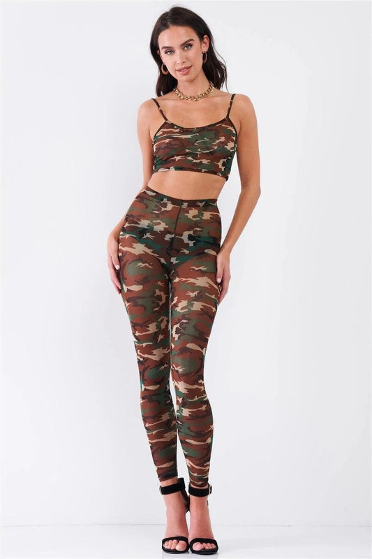 Camo Print Sexy Sheer Mesh Sleeveless Crop Top & High Waist Legging Set /1-2-2-1 - Tasha Apparel Wholesale