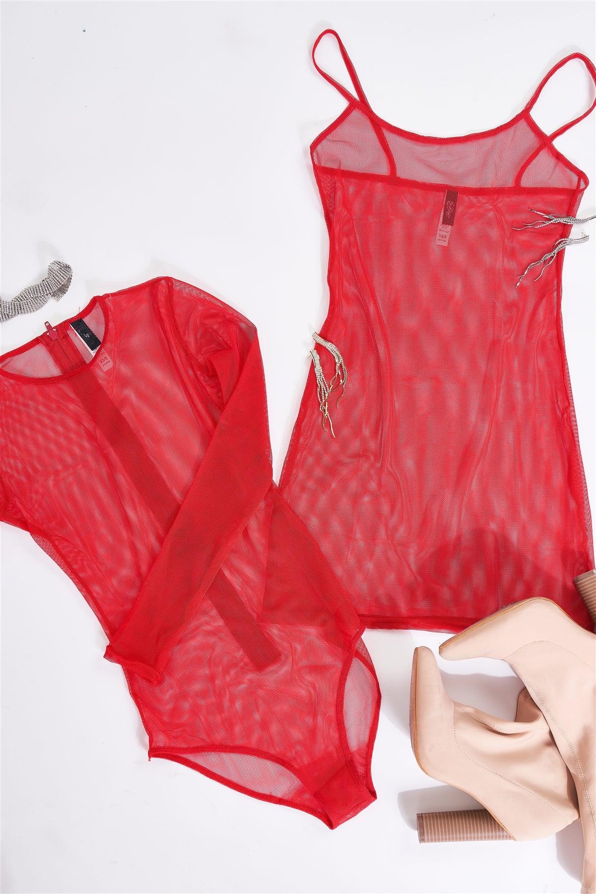 Red Sexy Sheer Mesh Sleeveless Round Neck Mini Dress /1-2-2-1