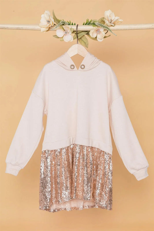 Toddler Girls Ivory Rose Gold Sequin Long Sleeve Combo Top /2-1-2-1 - Tasha Apparel Wholesale