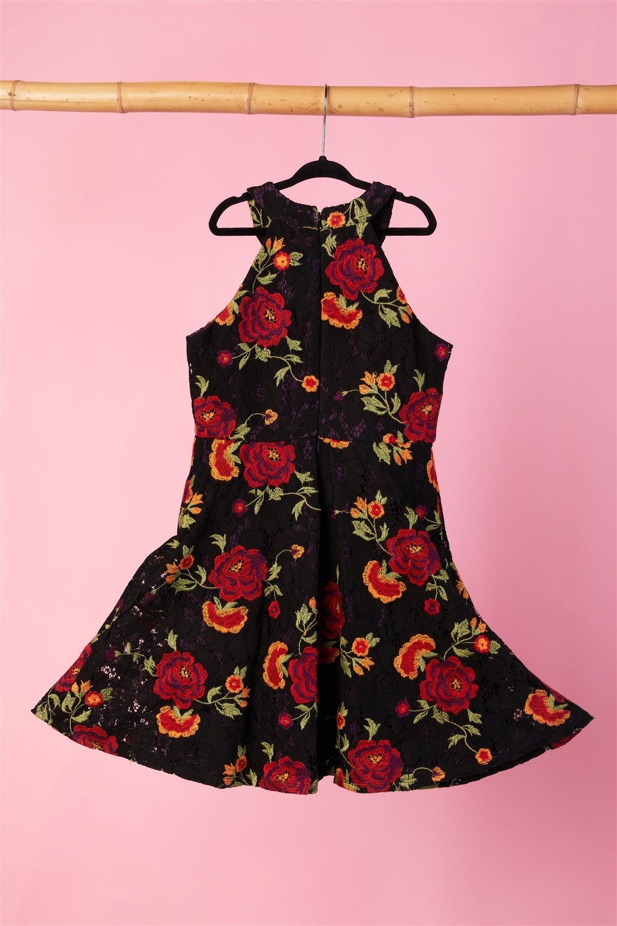 Toddler Girls Multi Black Floral Lace Embroidery Dress