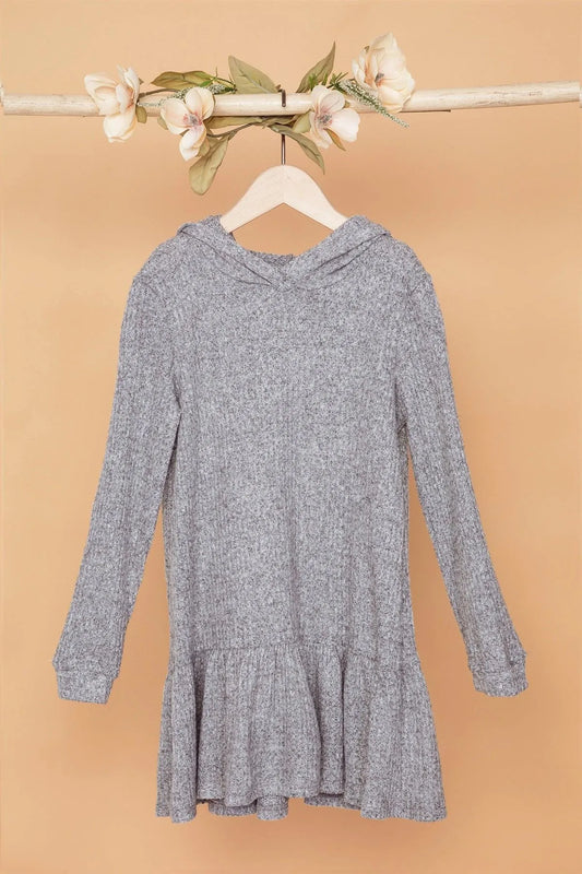 Little Girls Heather Grey Ribbed Soft Knit Dress - Tasha Apparel Wholesale