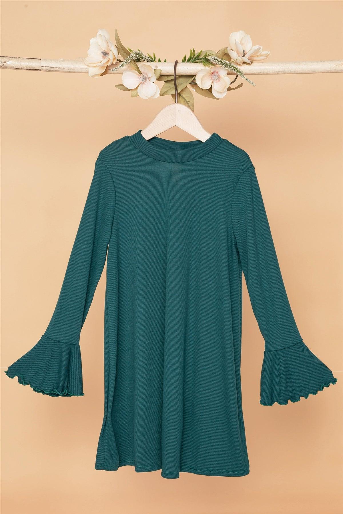 Girls Green Ribbed Long Sleeve Sweater Dress /1-2-1-1