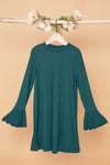 Girls Green Ribbed Long Sleeve Sweater Dress