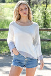 White & Blue Knit Colorblock Relaxed Fit Top /2-2-2 - Tasha Apparel Wholesale
