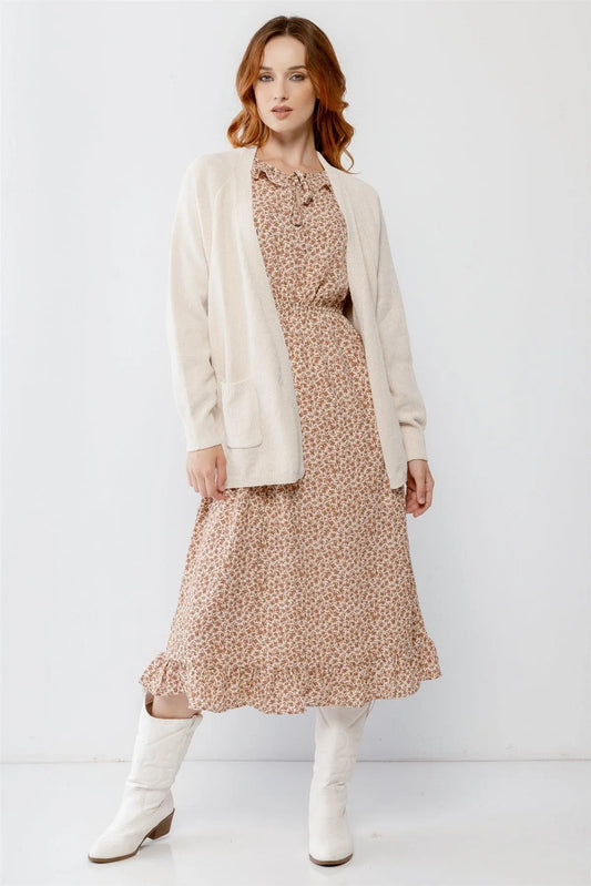 Cream Knit Two Pocket Long Sleeve Open Front Cardigan /2-2-2 - Tasha Apparel Wholesale