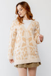 Cream Giraffe Print Front Button-Up Two Pocket Long Sleeve Sweater Cardigan /2-2-2