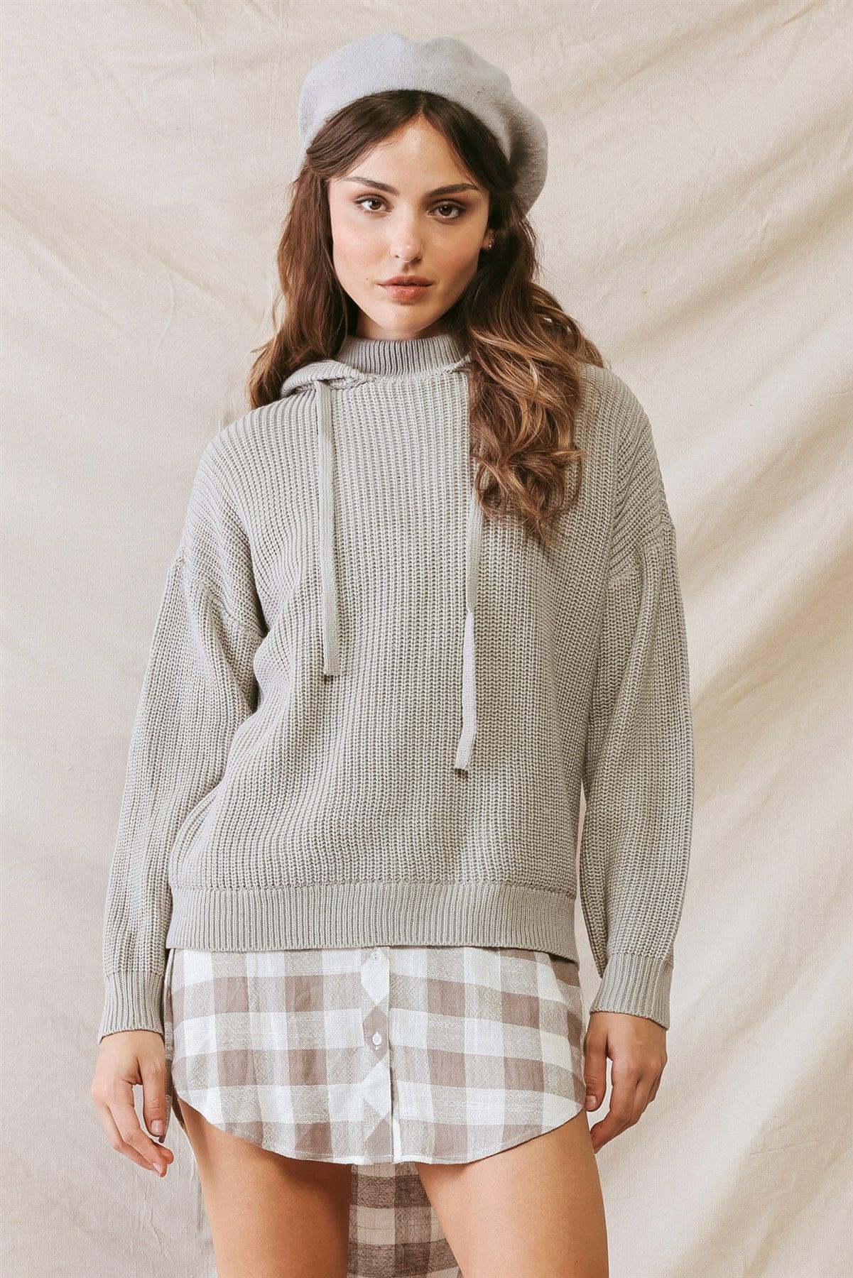 Heather Grey Knit Hooded Long Sleeve Relaxed Sweater /2-2-2