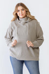 Junior Plus Heather Grey Knit Long Sleeve Hooded Sweater /3-2-1