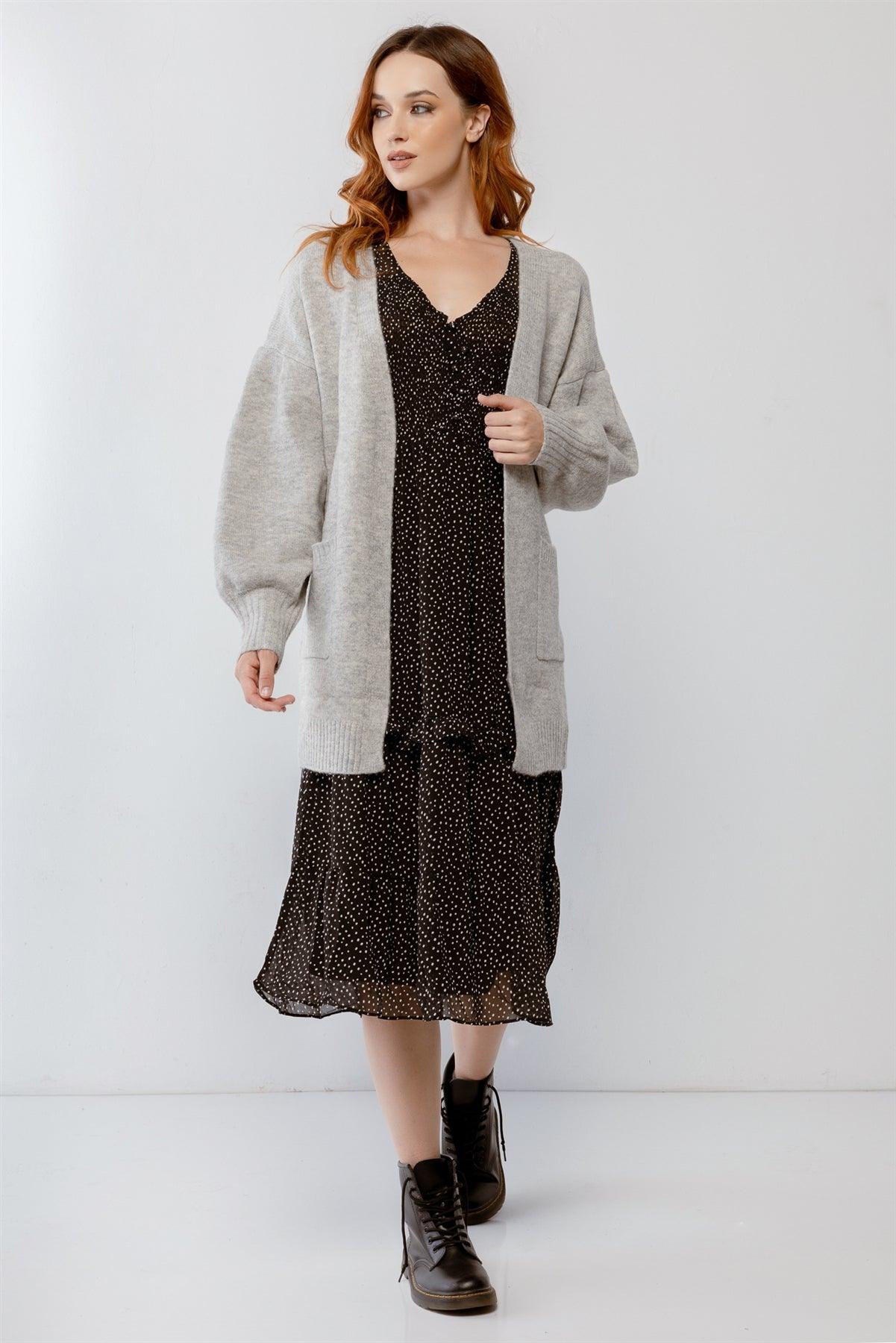 Heather Grey Knit Two Pocket Soft To Touch Open Front Cardigan /2-2-2
