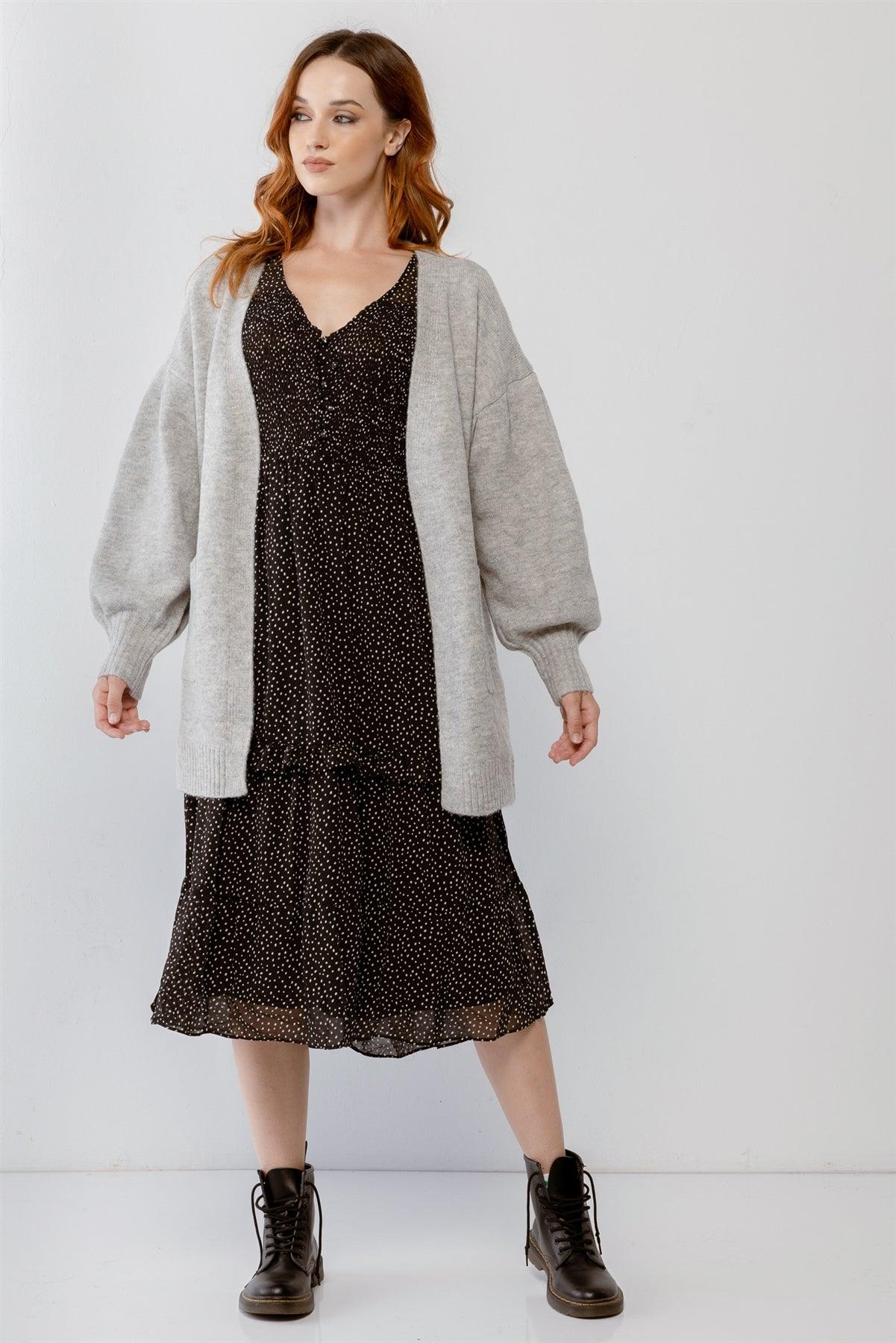 Heather Grey Knit Two Pocket Soft To Touch Open Front Cardigan /2-2-2