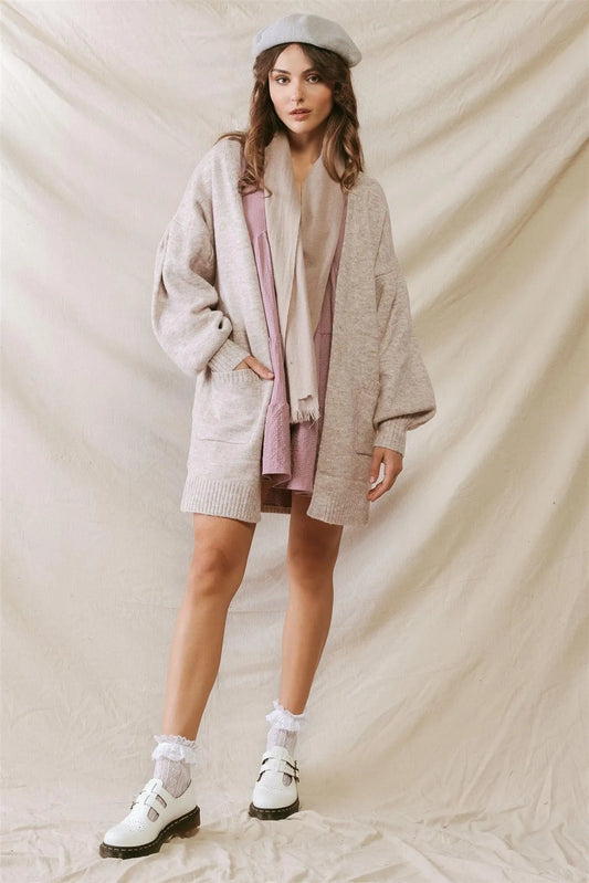 Mocha Knit Two Pocket Soft To Touch Open Front Cardigan /2-2-2 - Tasha Apparel Wholesale