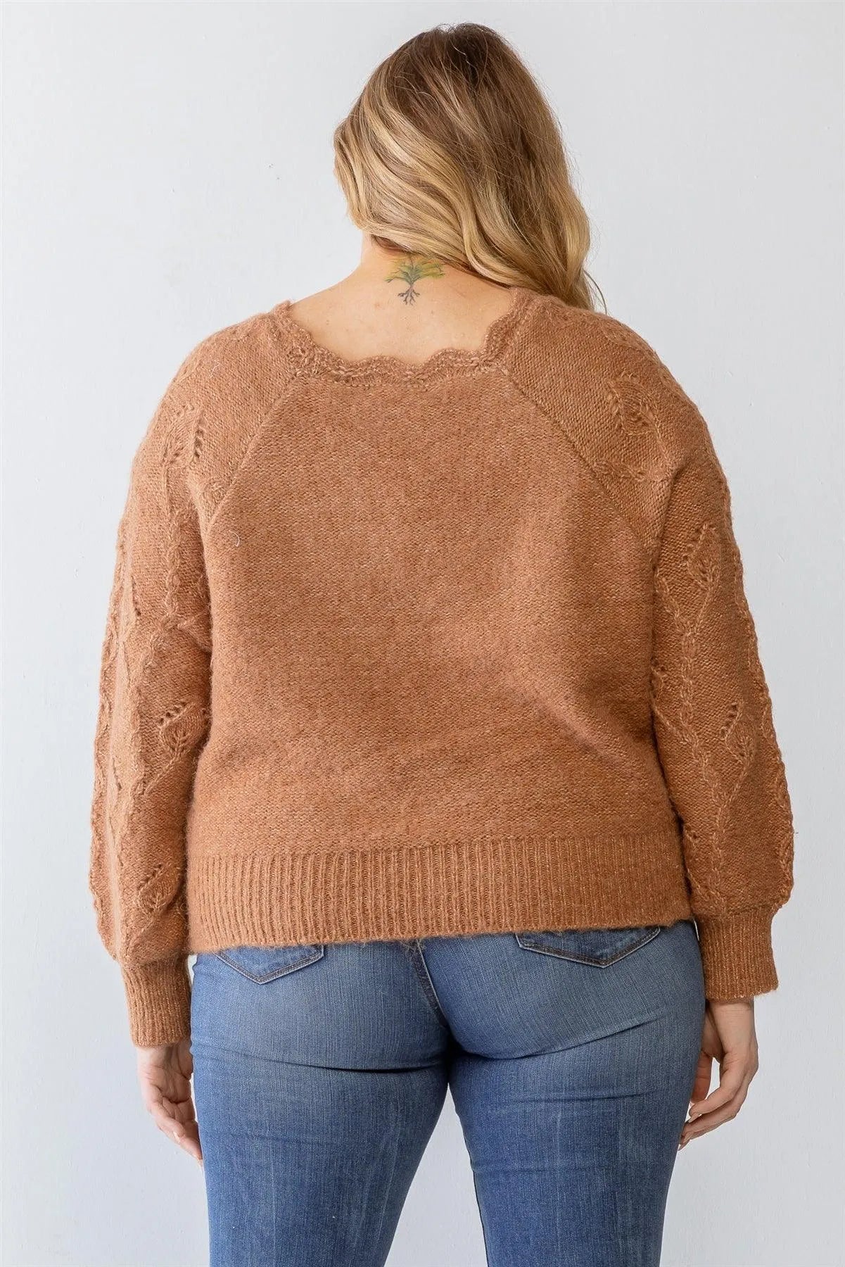 Plus Size Cable Knit Pearl Buttons Cardigan /3-2-1 - Tasha Apparel Wholesale
