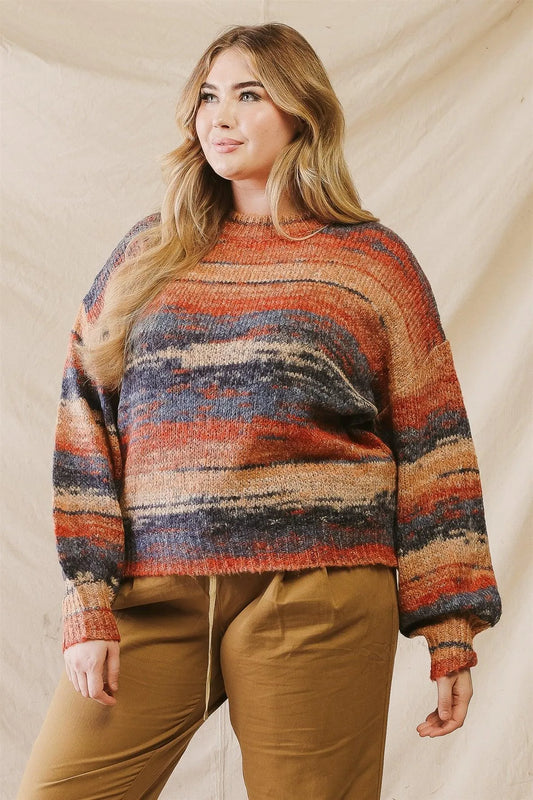 Junior Plus Rust Mix Knit Long Sleeve Soft To Touch Sweater /3-2-1 - Tasha Apparel Wholesale