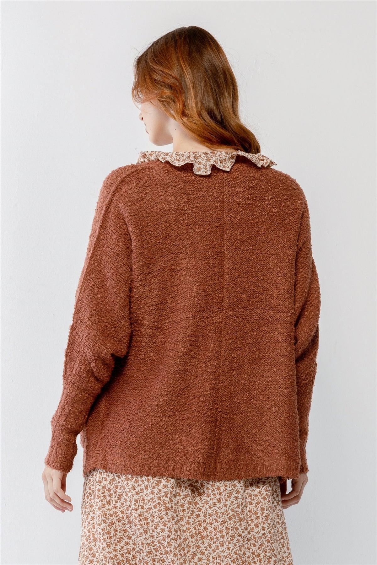 Brick Knit Textured Two Pocket Open Front Cardigan /2-2-2