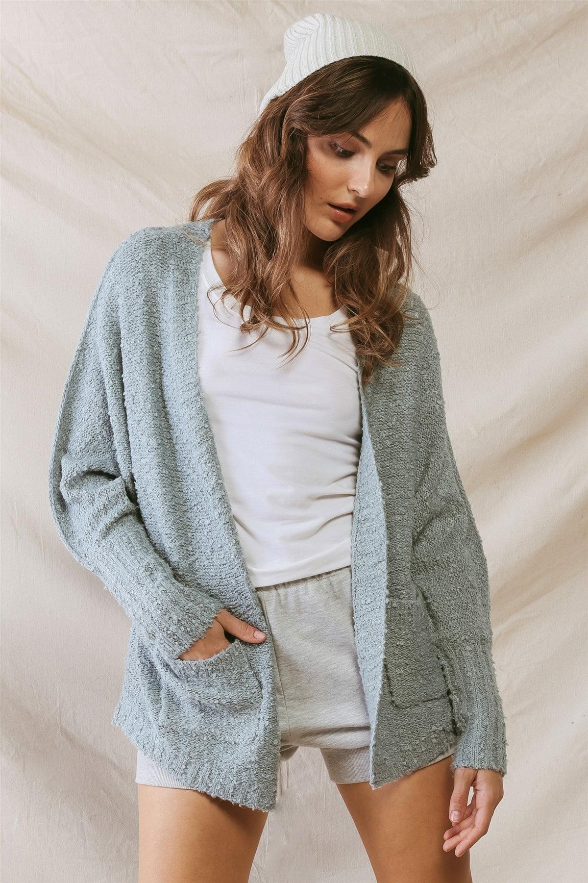 Sage Knit Textured Two Pocket Open Front Cardigan /2-2-2