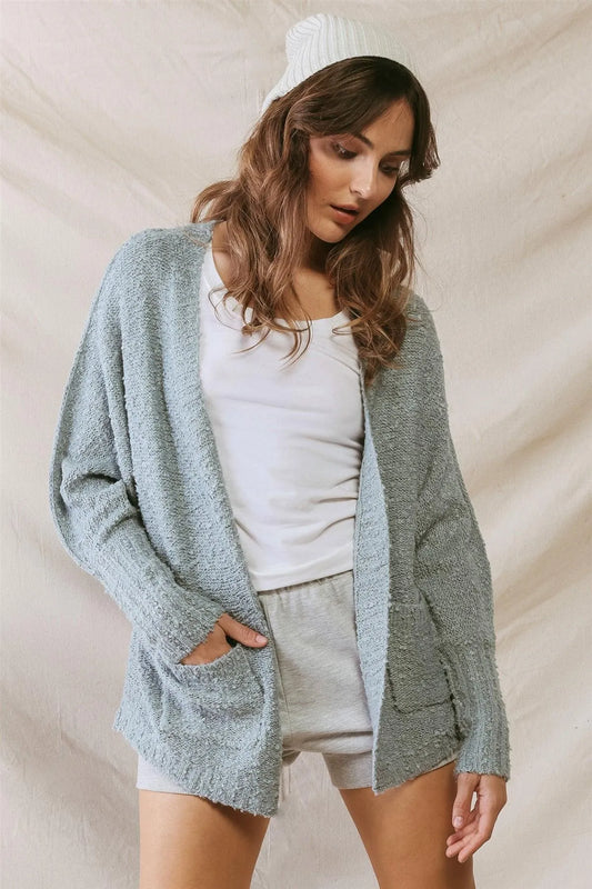 Sage Knit Textured Two Pocket Open Front Cardigan /2-2-2 - Tasha Apparel Wholesale