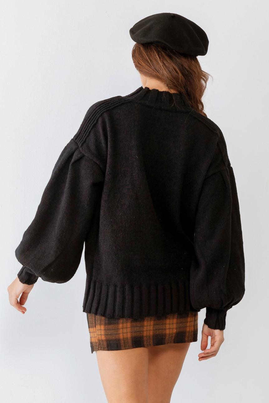 Black Knit Crew Neck Long Sleeve Sweater /2-2-2