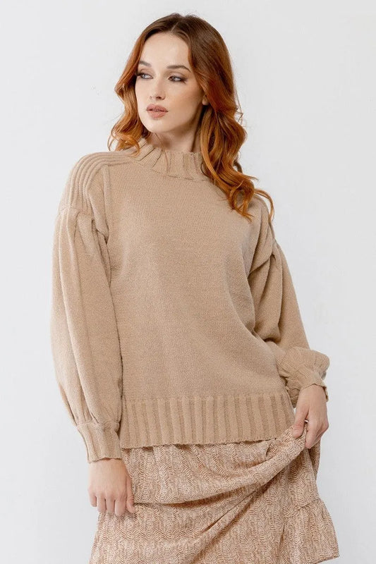 Mocha Knit Crew Neck Long Sleeve Sweater /2-1-2 - Tasha Apparel Wholesale