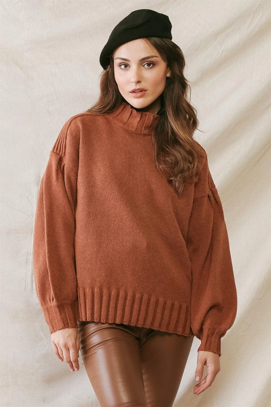 Rust Knit Crew Neck Long Sleeve Sweater /2-2-2 - Tasha Apparel Wholesale
