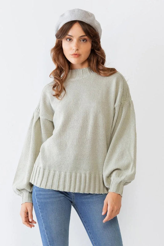 Sage Knit Crew Neck Long Sleeve Sweater /2-2-2 - Tasha Apparel Wholesale