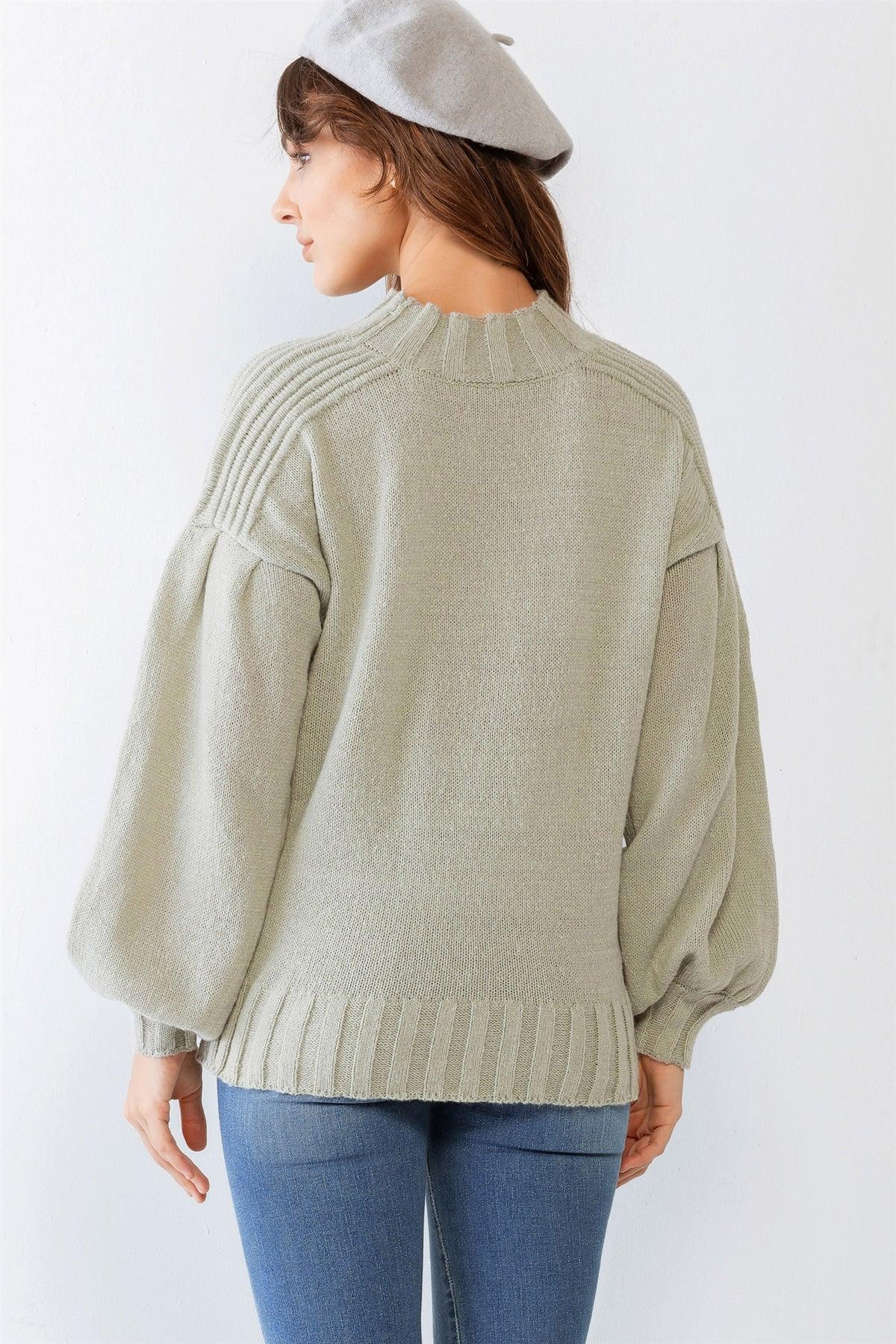 Sage Knit Crew Neck Long Sleeve Sweater /2-2-2