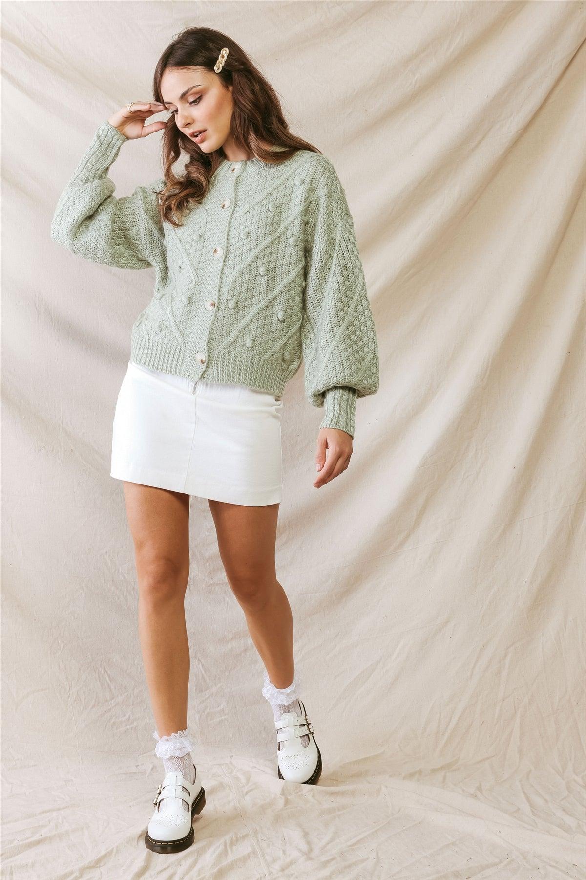 Sage Knit Button-Up Long Sleeve Sweater Cardigan /2-2-2