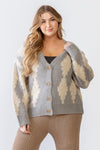 Junior Plus Grey Knit Button-Up Long Sleeve Cardigan Sweater /3-2-1