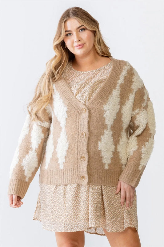 Plus Size Knit Button-Up Long Sleeve Sweater Cardigan /3-2-1 - Tasha Apparel Wholesale