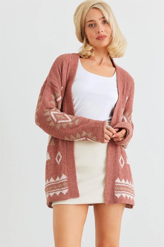 Tribal Print Knit Long Sleeve Open Front Cardigan /2-2 - Tasha Apparel Wholesale