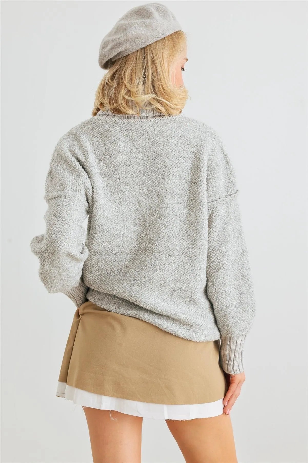 Heather Grey Knit Turtle Neck Long Sleeve Sweater /2-2-2 - Tasha Apparel Wholesale