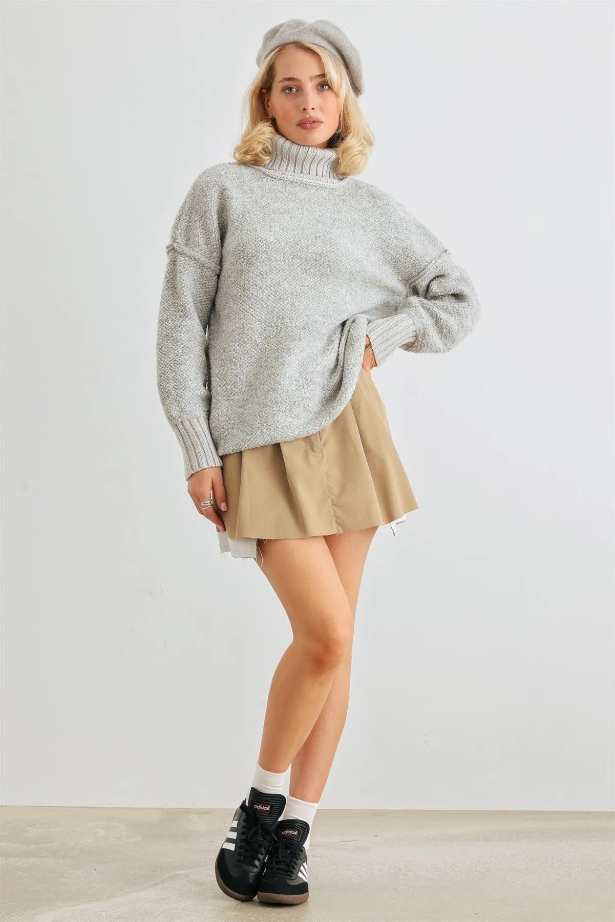 Heather Grey Knit Turtle Neck Long Sleeve Sweater /2-2-2 - Tasha Apparel Wholesale