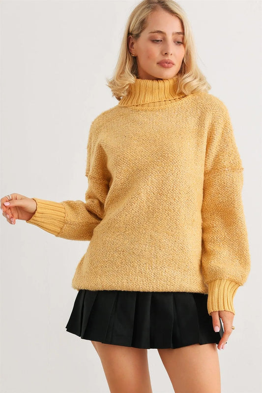 Honey Knit Turtle Neck Long Sleeve Sweater /1-2-2 - Tasha Apparel Wholesale