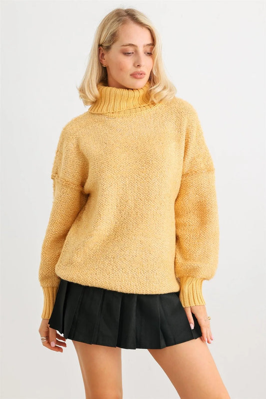 Honey Knit Turtle Neck Long Sleeve Sweater /2-2-2 - Tasha Apparel Wholesale