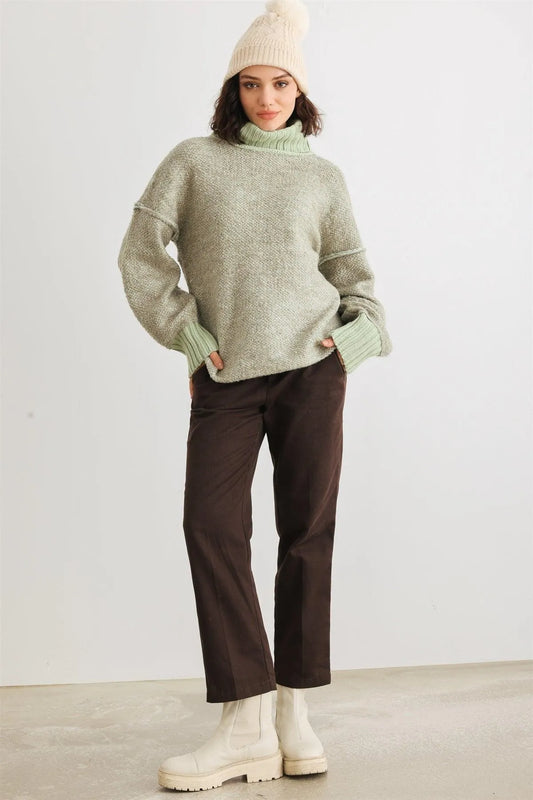 Sage Knit Turtle Neck Long Sleeve Sweater /2-2-2 - Tasha Apparel Wholesale