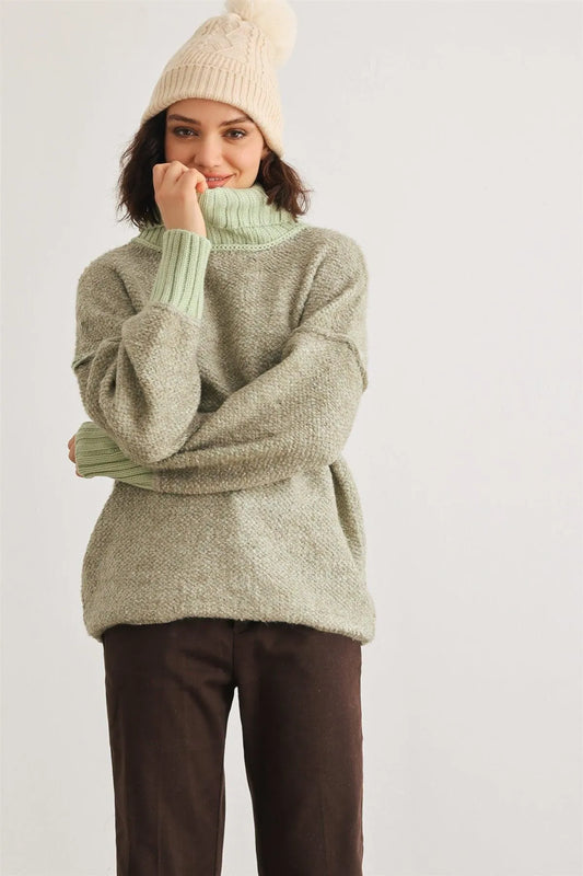 Sage Knit Turtle Neck Long Sleeve Sweater /4-2 - Tasha Apparel Wholesale