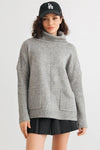Heather Grey Knit Turtle Neck Two Pocket Long Sleeve Sweater /2-2-2 - Tasha Apparel Wholesale