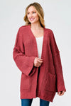 Brick Knit Long Sleeve Two Pocket Open Front Cardigan - Tasha Apparel Wholesale