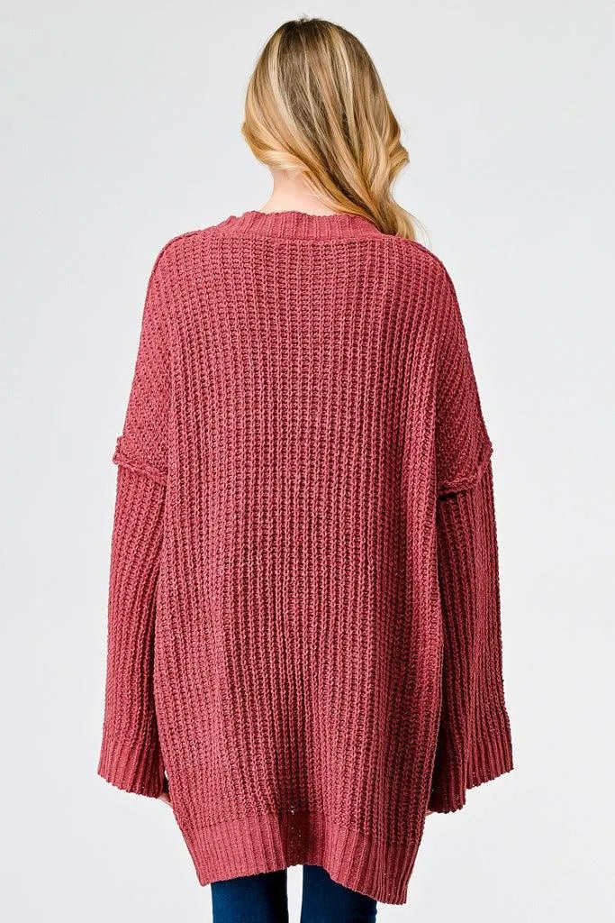 Brick Knit Long Sleeve Two Pocket Open Front Cardigan - Tasha Apparel Wholesale