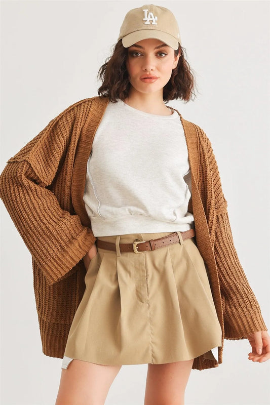 Camel Knit Two Pocket Open Front Cardigan - Tasha Apparel Wholesale