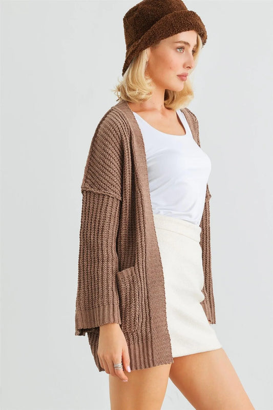 Cocoa Knit Two Pocket Open Front Cardigan - Tasha Apparel Wholesale