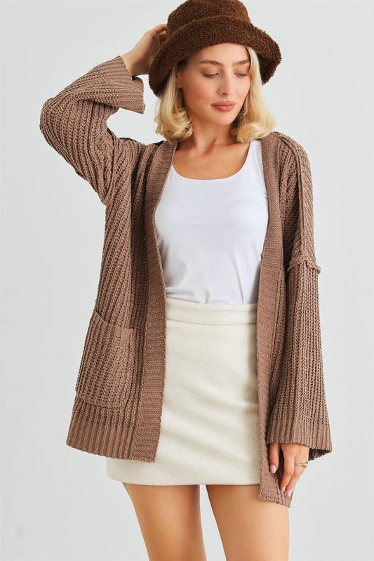 Cocoa Knit Long Sleeve Two Pocket Open Front Cardigan /2-3-1 - Tasha Apparel Wholesale