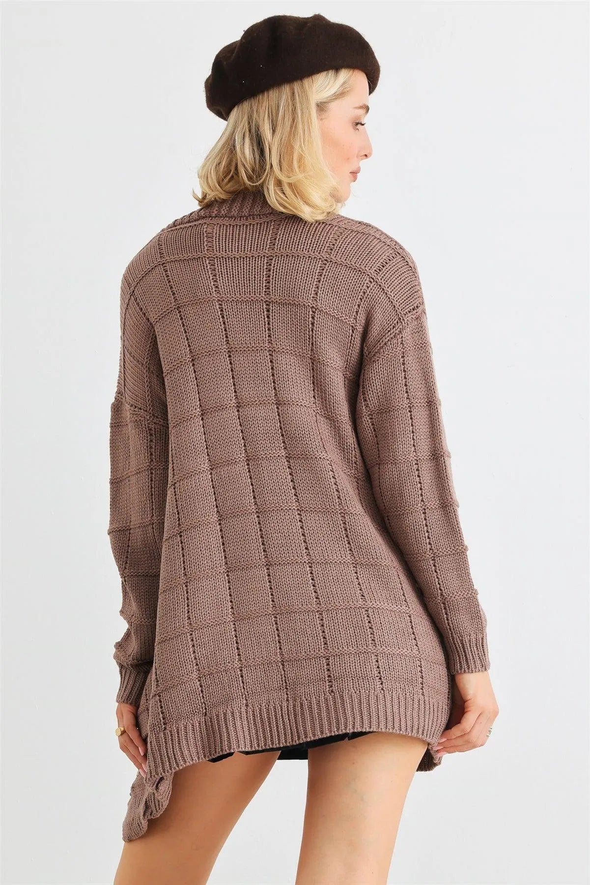 Cocoa Brown Knit Two Pocket Long Sleeve Open Front Cardigan /2-2-2 - Tasha Apparel Wholesale