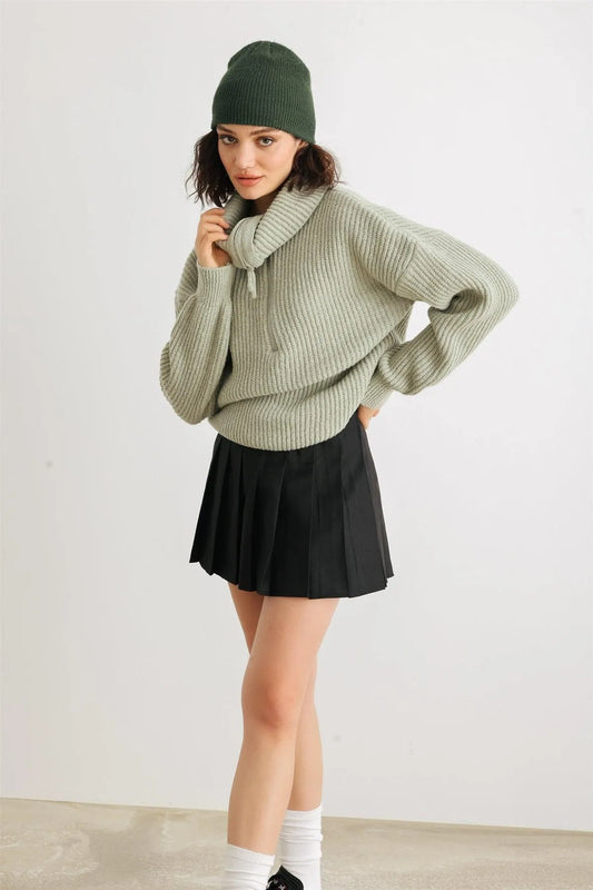 Sage Knit Zip-Up Turtle Neck Long Sleeve Sweater /2-2-2 - Tasha Apparel Wholesale