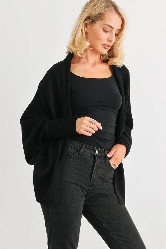 Black Knit Batwing Sleeve Open Front Cardigan /2-2-2 - Tasha Apparel Wholesale