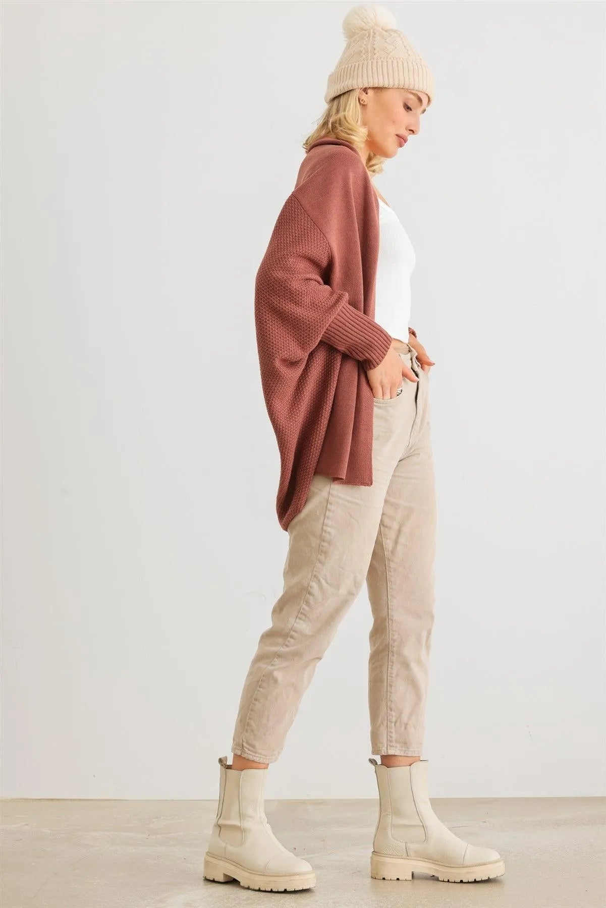 Brick Knit Batwing Sleeve Open Front Cardigan /1-2-2 - Tasha Apparel Wholesale